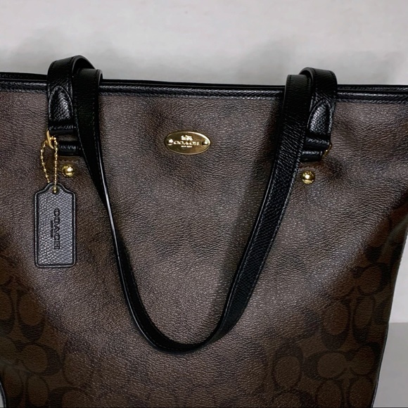 COACH Brown and Black Leather Shoulder Bag Purse - Picture 6 of 10